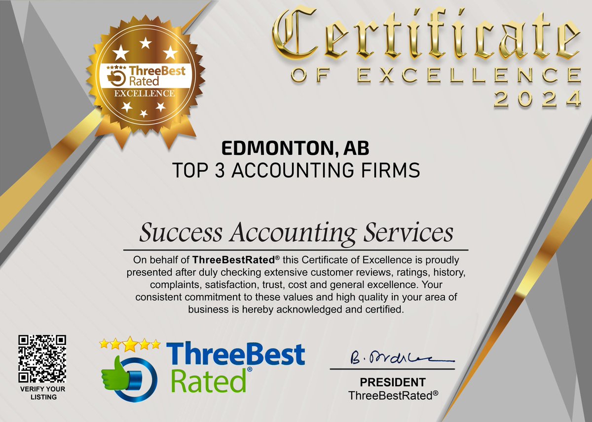 sas_success's tweet photo. Success Accounting Services for the Fifth consecutive year is one of the best three Accounting and Tax Services Firms in Edmonton https://t.co/J26PjJweEt