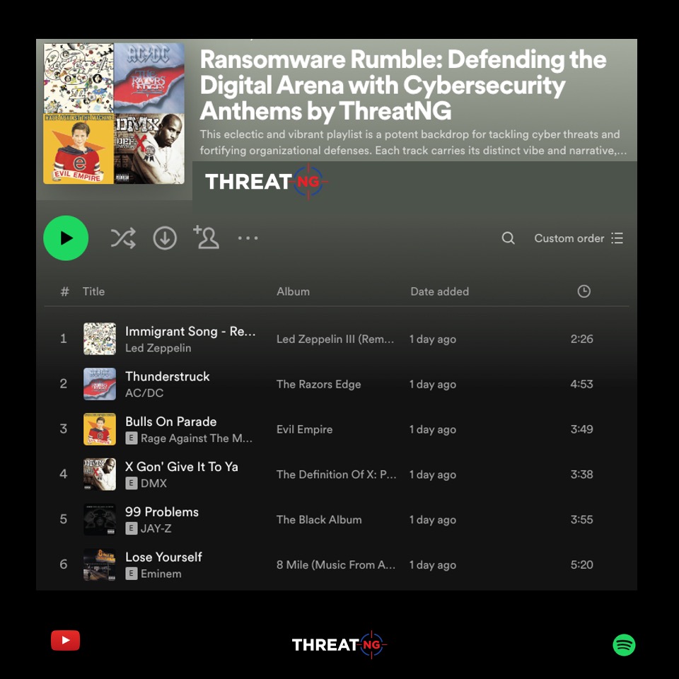threatngsec's tweet photo. Check out our latest playlist at:
https://t.co/vmXeqCzKka
#AttackSurface #Cybersecurity #EASM #ExposureManagement #ExternalExposureManagement #Security #Ransomware #Journey #Queen #TheBeatles #Nirvana #MajorLazer #RansomwareAssessment #RanswomareSusceptibility https://t.co/42bWVwnpCW