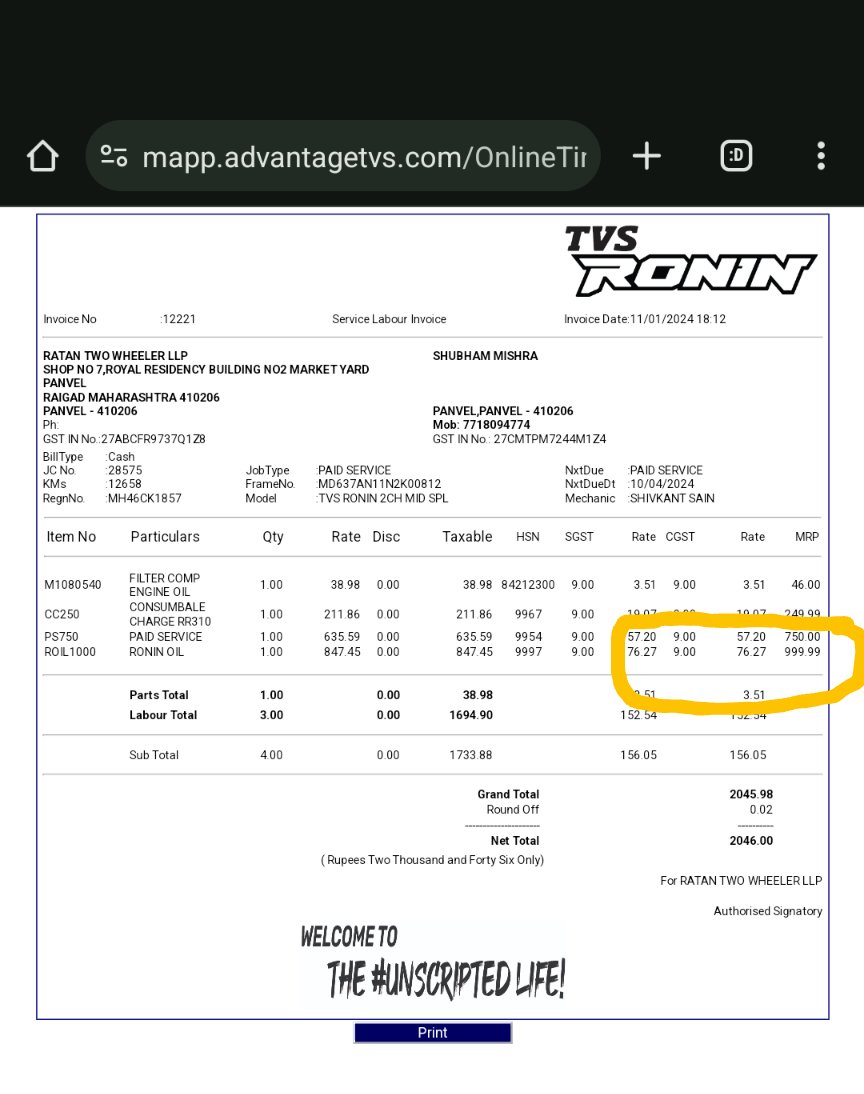 Mishrasac108's tweet photo. @nimishaj16 "🚨 Beware: Just discovered @tvsmotorcompany is overcharging customers! 😡 Bought a product with an MRP of 799, but they charged me 999. 🤯 Has anyone else experienced this? Let's raise awareness! @jagograhakjago please take some serious action. @tvsmotorcompany #PriceDiscrepancy https://t.co/riJdLnlNlU