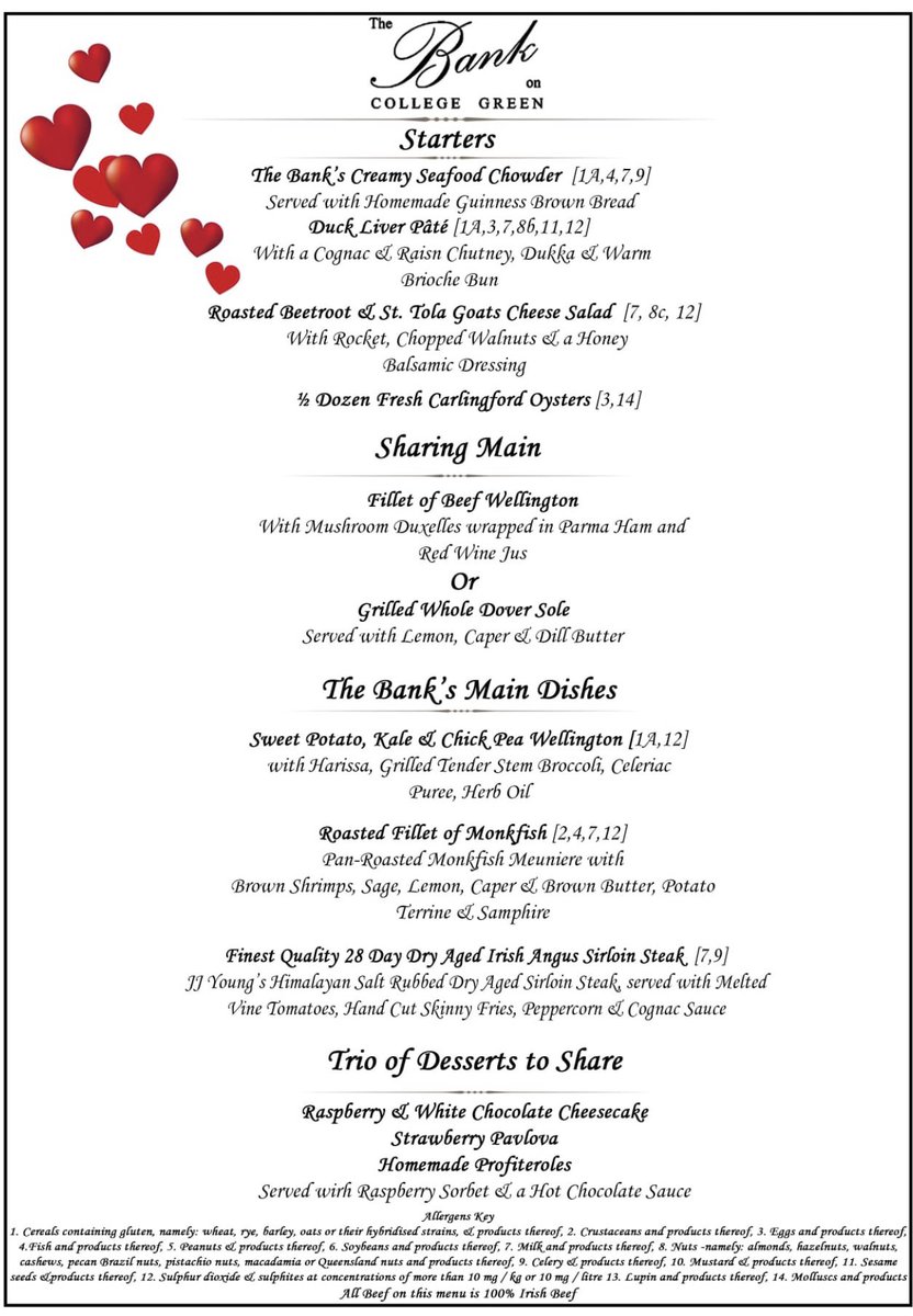 Some spaces available for Valentine’s Day, special menu available 
01 6770677 ❤️