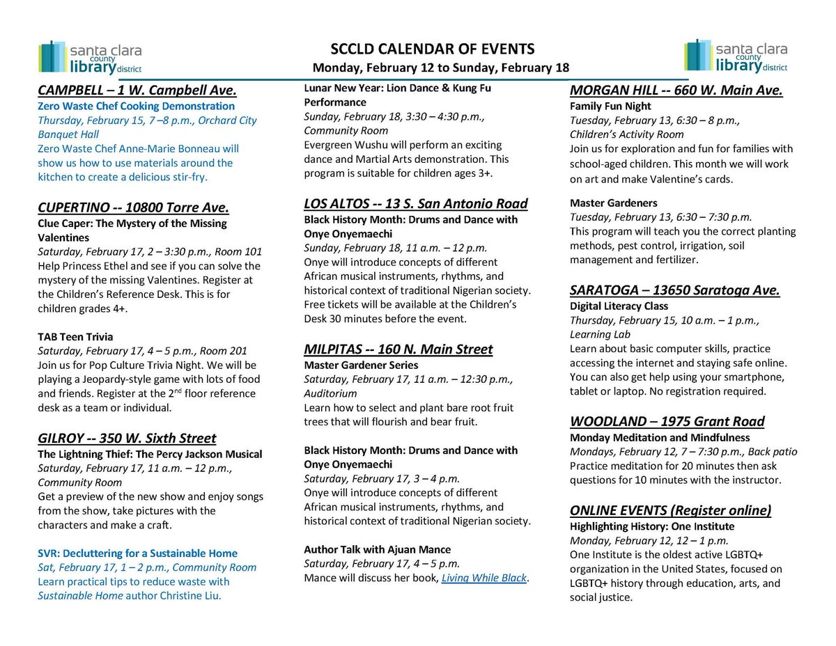 Check out this week's free library programs. Find the full calendar at sccld.org/events/