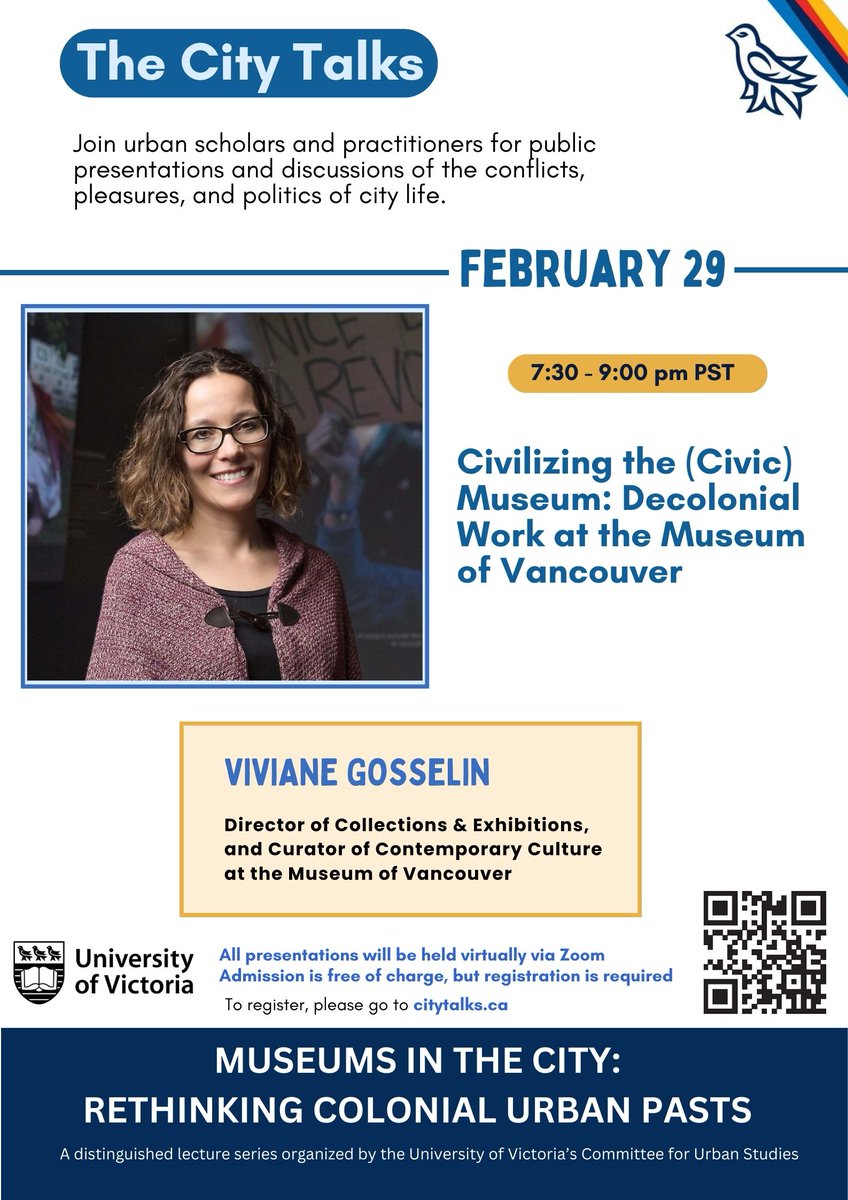 citytalks's tweet photo. Our online spring lectures continue! Join us on Thursday February 29th @ 7:30 pm to hear Vivian Gosselin speak on decolonial work at the Musuem of Vancouver. To register please go to https://t.co/RGi5dfQHHX https://t.co/7cv8yqzcn9
