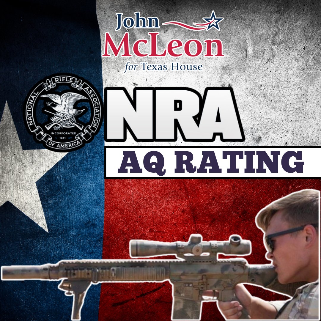 johnmcleonhd74's tweet photo. I am proud to announce that the NRA has awarded me an AQ candidate rating! This is the most pro-gun rating the NRA can give a candidate.

As your State Representative, I will always fight for our right to keep and bear arms. 

#gunrights #HD74 #txlege https://t.co/7uZWvphcQm
