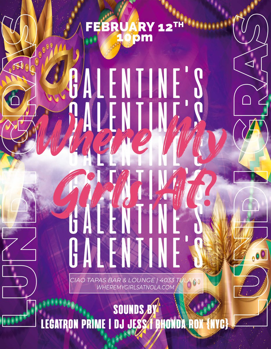 SpinGriffey's tweet photo. It's up tonight
#WMGA Annual Galentines Party on Lundi Gras
@LegatronPrime @_DJ_JESS and Rhonda Rox (NYC) on crowd control
Special performance by @504ICYGRL
Couple $15 tickets left.
$20 at the door for everybody
https://t.co/MtxGpaCrY8 for tickets
See ya'll tonight https://t.co/TKFlQYtMus