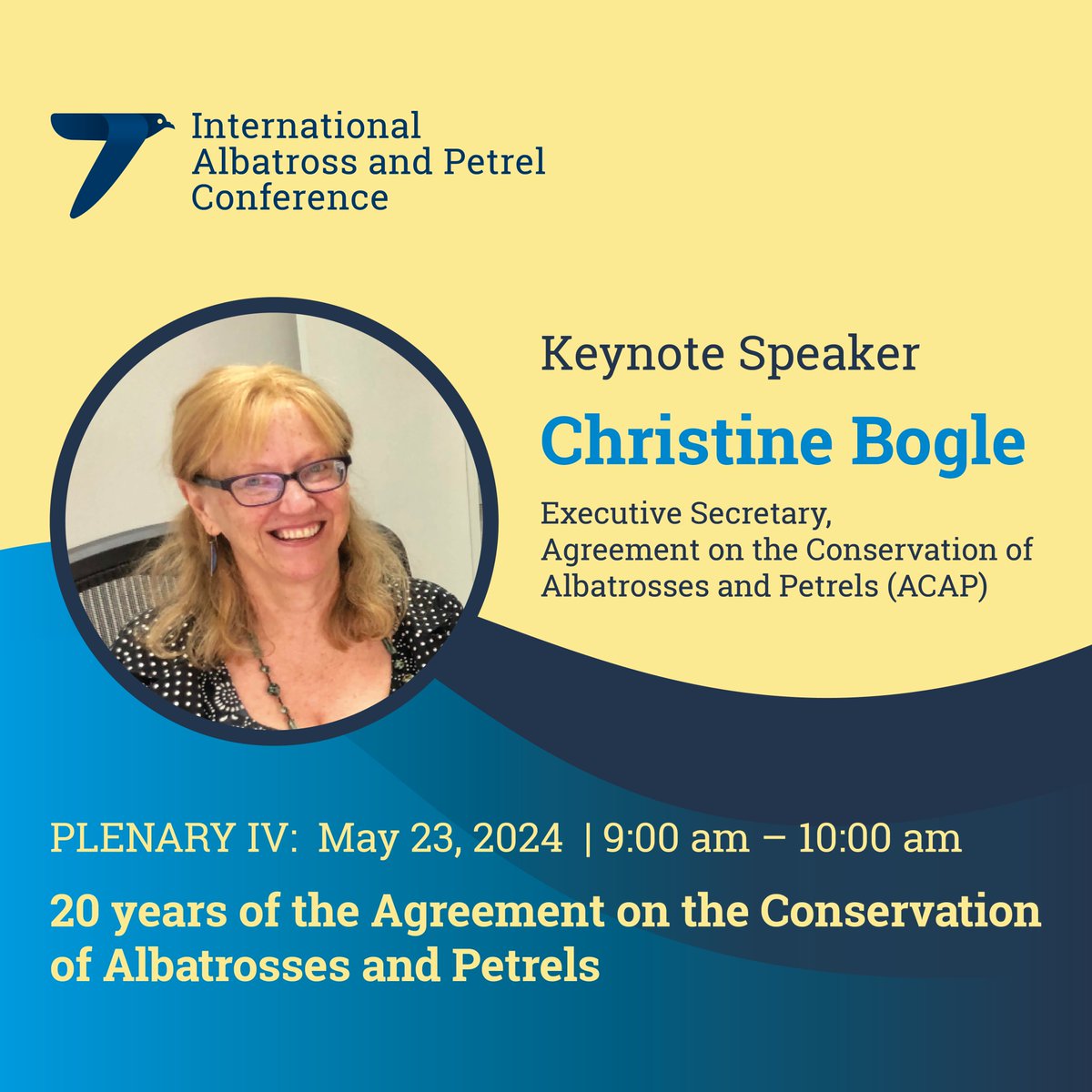 We are thrilled to announce that Ph.D. Christine Bogle from the @Acap_birds be joining us to share two decades of achievements and shed light on the challenges ahead. Join us for an inspiring session! #Albatross #Petrels #Shearwater #IAPC7Conference #KeynoteSpeaker