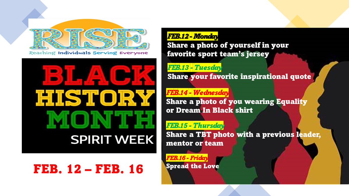 🚨BHM Spirit Week Alert🚨 Continue celebrating BHM with Team Rise by participating in our spirit week starting TODAY !! Share a photo of yourself in your favorite sport team’s jersey (hope it’s not the 49ers😂) #lifeatatt #BHM #teamRISE_OHPA @AKGaddy @TrishJones2021 @A_Team_Ang