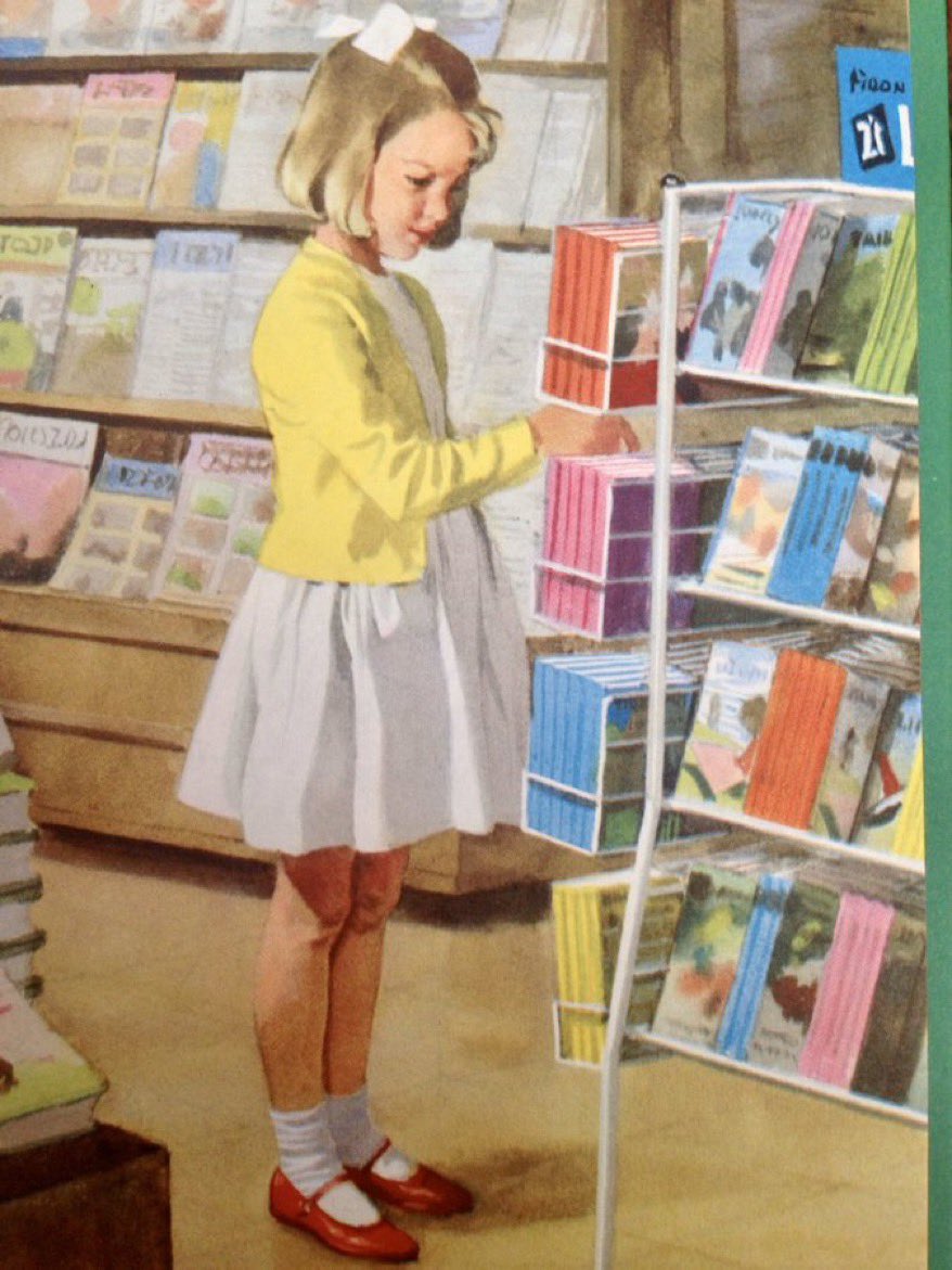 ‘Browsing’ Ladybird book character Jane, choosing herself a new Ladybird book (1965) Artist: Harry Wingfield, ‘Read and Write’