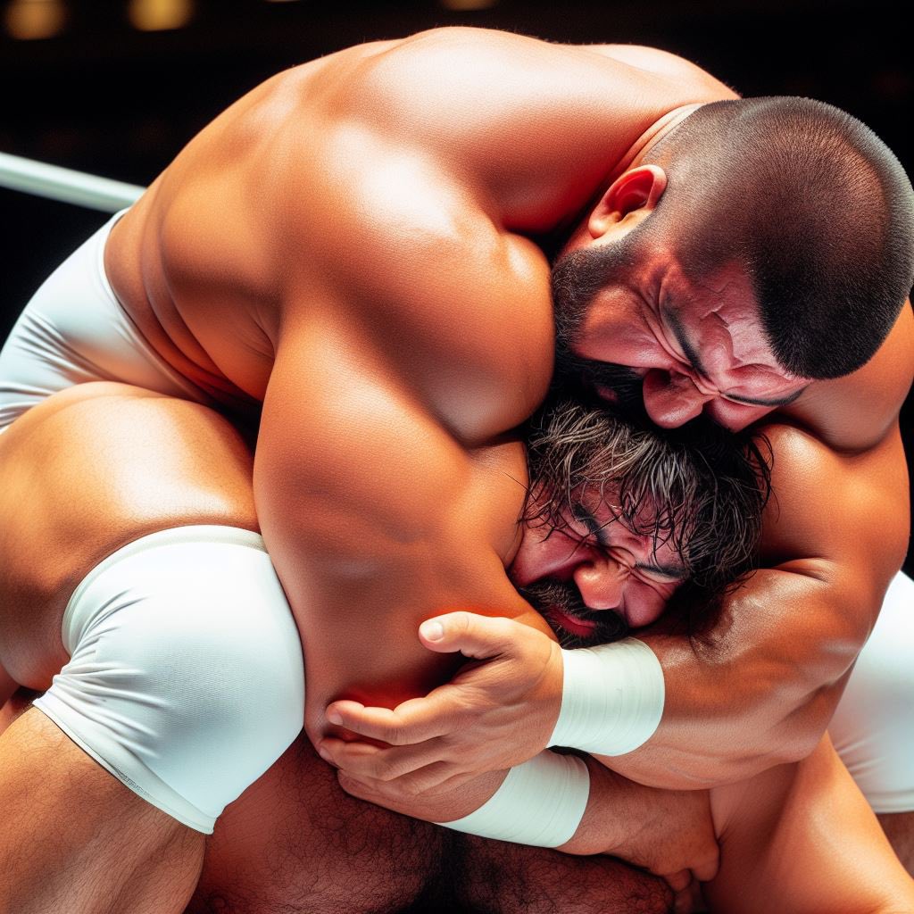 AI先生に画像をお願いしてみたけど、プロレス画像はレギュレーションがキツくて結構むずいんですね。。奇跡的にできたキャメルクラッチっぽいヤツがこちら。