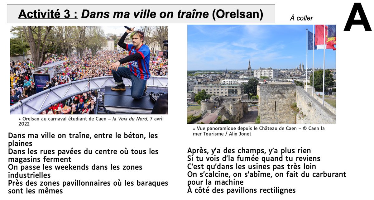 Introduction à la notion "d'habiter" (6e Géographie)
Habiter la ville selon Orelsan ("Dans ma ville on traîne")

Activité en puzzle de binômes
drive.google.com/drive/folders/…

#HistoireGéographie #HG #didactique #Ressources #teamHG #pédagogiesactives #education #Géographie #Orelsan