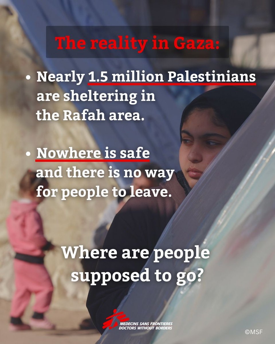 Throughout the four-month conflict, Israel has told people to evacuate from all other areas of Gaza to the south, including Rafah. 

Now, there is no place that is safe in Gaza and no way for people to leave. #ceasefirenow