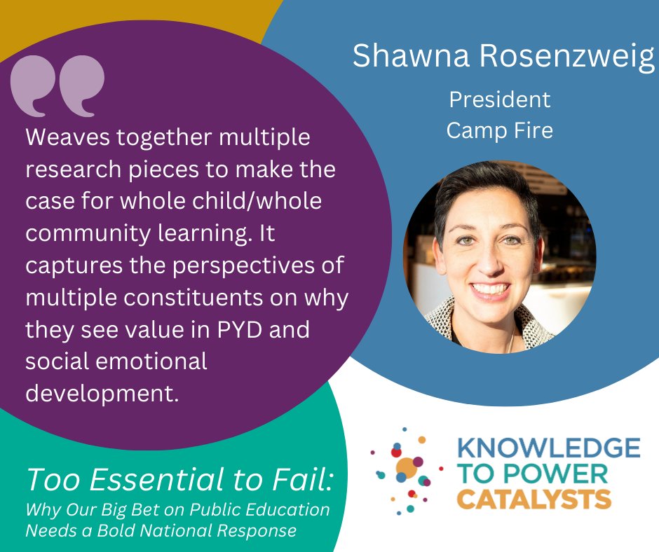 Shawna Rosenzweig President of <a href="/CampFireNHQ/">Camp Fire 🏕🔥</a> speaks on the power of the newly published work “Too Essential to Fail” written by <a href="/KarenPittman/">Karen J. Pittman</a> and <a href="/MeritaIrby/">Merita Irby</a> and commissioned by <a href="/EdReimagined/">Education Reimagined</a> 
➡️bit.ly/TooEssToFail