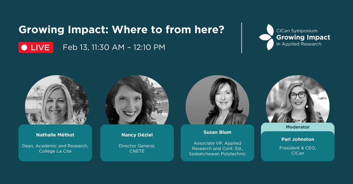 Unable to attend #CICanARS2024 in person? Tune in, virtually, to our fireside chat session, “Growing Impact: Where to from here?”

Streaming LIVE 🎥🔴 via Zoom on Feb 13 from 11:30 AM - 12:10 PM.

Link ➡️ cican.zoom.us/j/96653719102

#AppliedResearch #CdnInnovation #CdnPSE