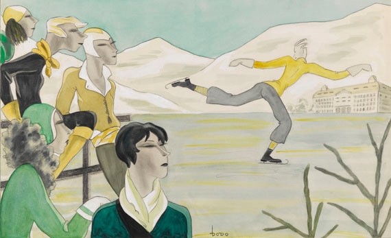 Bit late, but very chuffed, to be a runner up in January's @flashficfest comp! Congrats to winner <a href="/JDMontgomery_/">James Montgomery</a> and co-runner-upper @DawnFMiller1, both with brilliant takes on the source material, Eislaufkunst,1929 painted by Dörte Clara Wolff tinyurl.com/2bjtuyp5