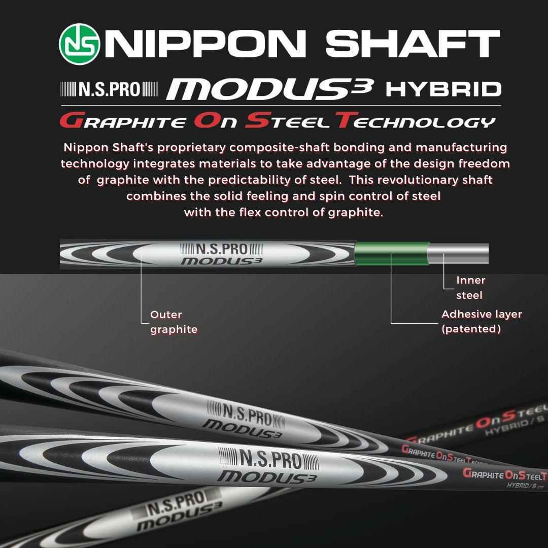 ⛳️💪The N.S.PRO MODUS³ HYBRID is the result of Nippon Shaft’s ground-breaking expertise in both steel and graphite! Our Graphite On Steel Technology delivers superior performance, control, and accuracy!⛳️💪