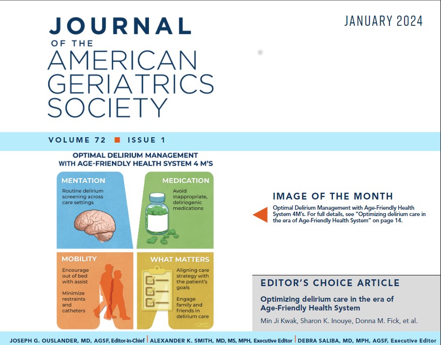 We are so excited to share our conference topic is on the JAGS cover and is the Editors Choice article 'Optimal Delirium Management with Age-Friendly Health System 4M's.' Register today!14th Annual Conference of the American Delirium Society June 9-11, 2024, in Sacramento, CA to…