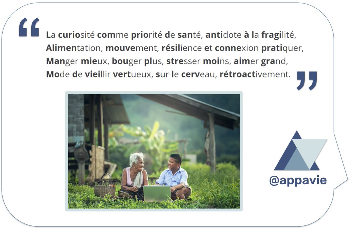 appavie's tweet photo. La curiosité comme priorité de santé!

➽ Bout-rimé de l'adaptation pour bien vieillir
🔗 https://t.co/eoaiEIE7gy

#antifragilité #longévité #BienVieillir #ModeDeVieillir https://t.co/ChE5Jt9N2c