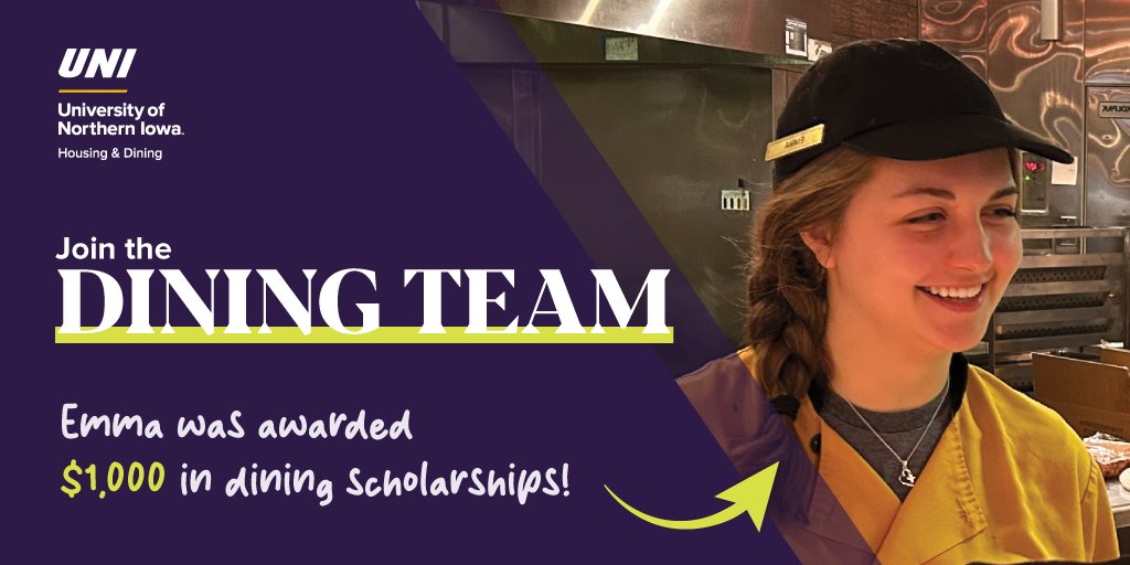 Emma was awarded $1,000 in dining scholarships for the 2023-24 academic year – just for being a dining employee. 

Join the Dining Team! 👩‍🍳
•Flexible Schedules
•Student Supervisor Positions
•$$ Scholarships

Apply now:
ow.ly/pJAR50PRgoW