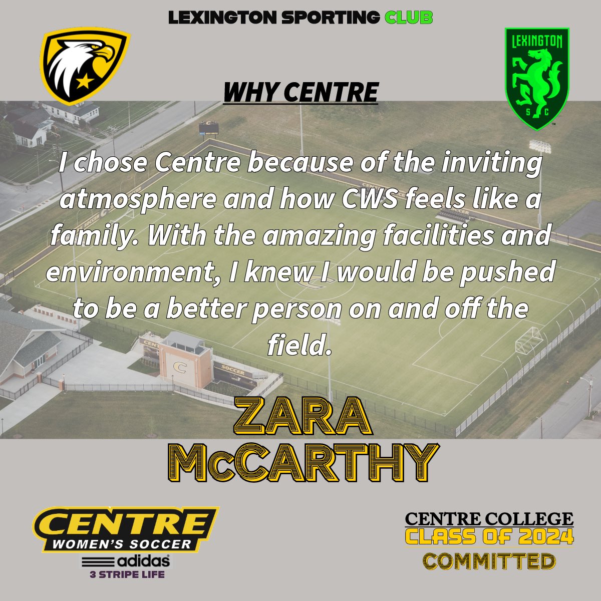 Welcome to CENTRE Zara McCarthy!!    

A Class of 2024 standout from Lexington, KENTUCKY!  Member of Sporting Lexington GA, 2023 KHSAA All-State Honorable Mention, 2023 KHSAA 2A State MVP, Team Captain, 3x First Team Academic All State!!
#CentreWomenRock