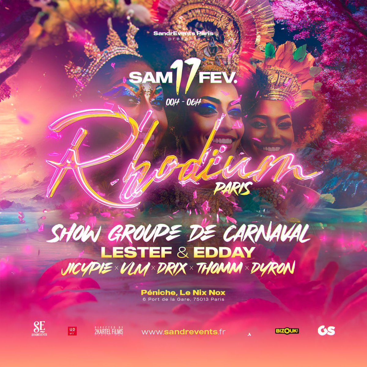 Bonsoir la capitale. 😍💕

Ce samedi 17 février on vous a préparé du très lourd niveau ambiance. 🤯🔥

La 🅱️ringue la VRAIE ! 

Packs &amp; Préventes : my.bizouk.com/rhodium-paris-… 🎟️

🎙️ Le Stef &amp; Edday 
💿 Jicypie VLM Drix Thomm Dyron