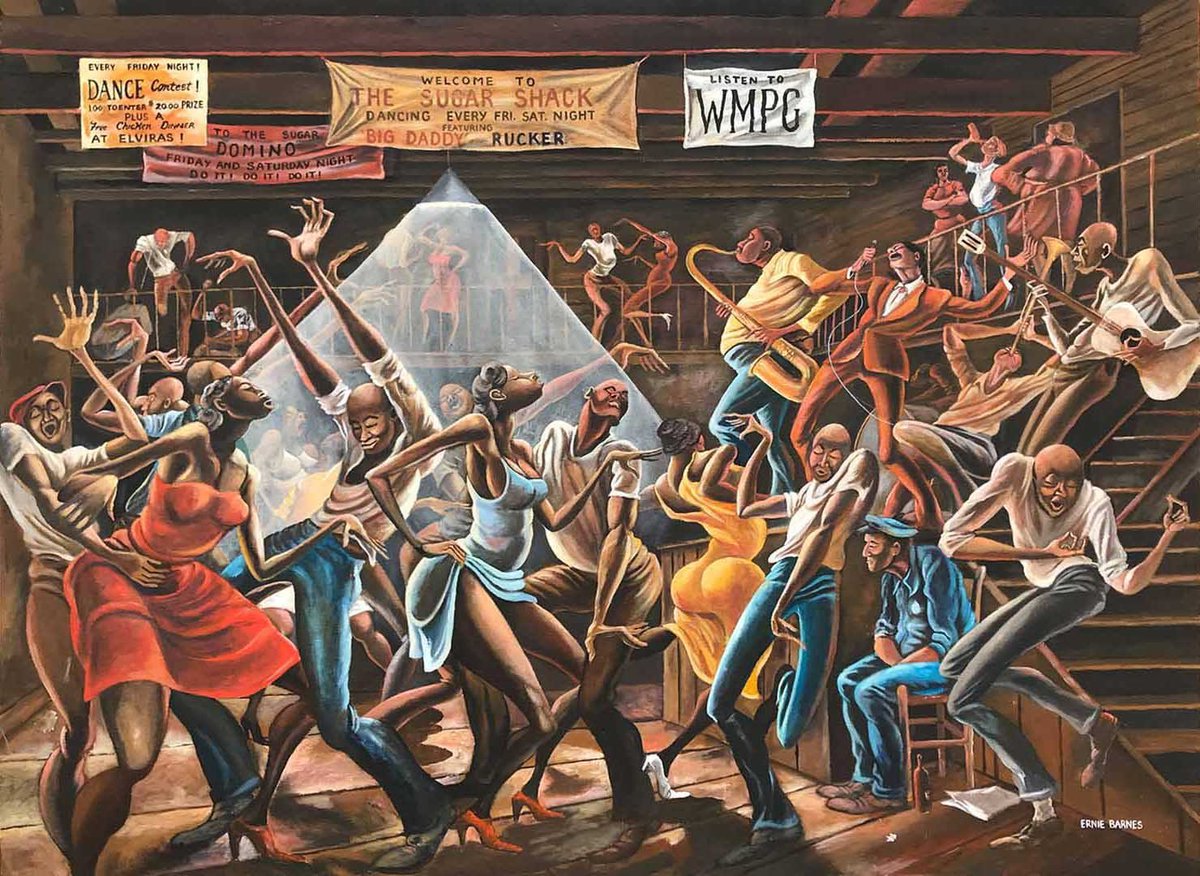 AuxGod_'s tweet photo. Ernie Barnes is well known for his unique style of elongated characters and movement throughout his art #BlackHistoryMonth https://t.co/mTNvZdoWWF