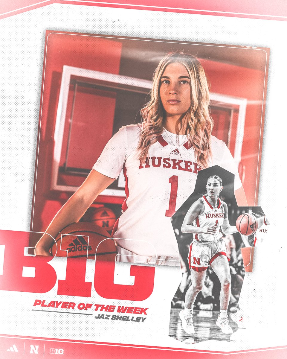HuskerWBB's tweet photo. 💪 33 PTS    9 REB    9 AST 

@JazShelley is your @B1Gwbball Player of the Week! https://t.co/moomLUbY94