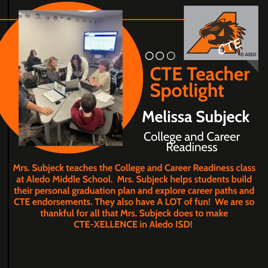 AledoISDAdvAca's tweet image. We 🧡 Mrs. Subjeck! Celebrate CTE! #AllInAledo #AllAboutCollegeAndCareer
#CTEMonth #CTExcellence