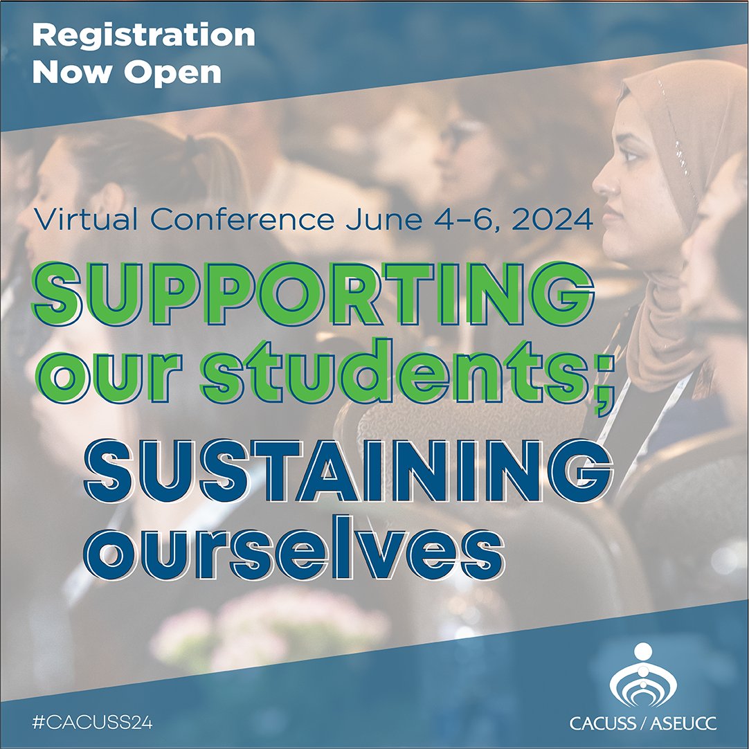We are thrilled to announce that registration is now open for the CACUSS 2024 Virtual Conference: Supporting our students; Sustaining ourselves. 🎉 

🌐 Learn More &amp; Register: cacuss.ca/Login.aspx?opt…

#CACUSS2024 #StudentAffairs #SupportingOurStudentsSustainingOurselves