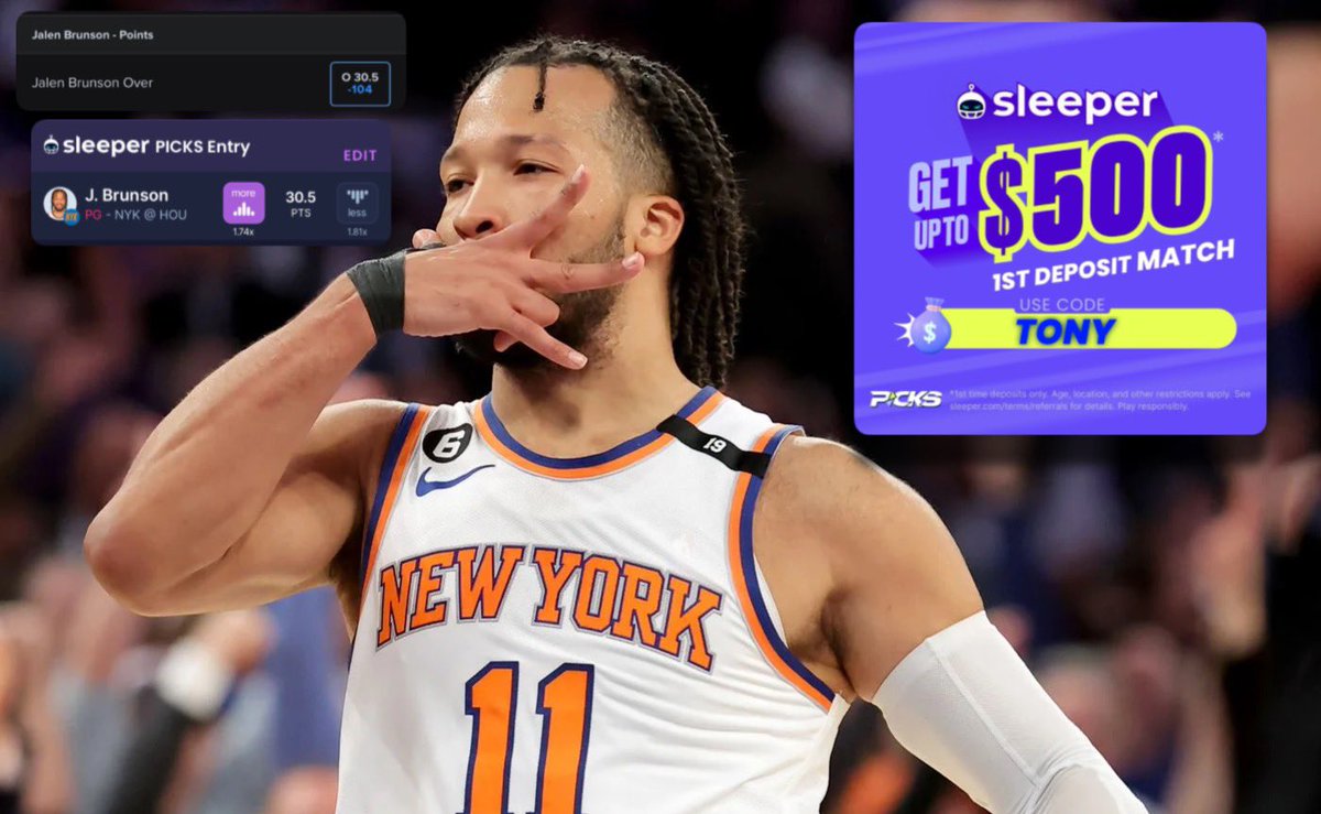 ItsYsltony's tweet photo. What are the lines makers doing? ⬇️

Jalen Brunson Over 30.5 Points 🧪
-104 Fanduel 

We all know Brunson has been on a tear this season and he should’ve been an all star starter with ease. Ever since Randle has gone down he’s hit this line in 5/7 games with two of those misses being 29 pts & 27 pts due to bad shooting. He’s averaging 25 FGA in that time span. Brunson’s usage % last game was an insane 39% Despite the Knicks getting some solid role players like bogdonavic & burks at deadline. With a usage % like that 30 points is such a steal man & brunson has continued to perform at such an an elite level. There have been plenty of high usage guards this year that have went off against the rockets. 

• Brunson 30 Pts 
• Maxey 42 Pts 
• Luka 41 Pts 
• Curry 32 Pts 
• Lillard 39 Pts 

Such a great spot and I think Brunson can get us at least 33+

Claim a $500 First Deposit Match w code TONY ⬇️
https://t.co/ZyryxIWQoo

❤️ if tailing .