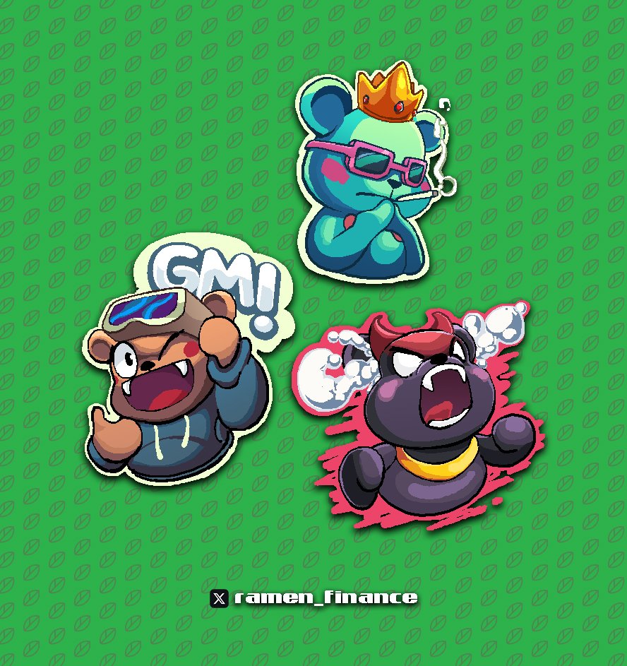 dendenboonft's tweet photo. Reposting my fan-made stickers for @ramen_finance featuring adorable HungryBeras, (GMBera, MadBera, and SwagBera) 🐻💼 

Get ready to add some flair to your chats with these cute emojis on discord <3 

@NoralDeFi
@instantramen
@peparbera

I hope u like it ☺️

 #gramen #BeraMojis https://t.co/p3RRlOvLtp