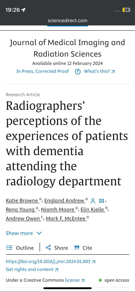 Delighted to present our latest work on dementia care during #radiography A collaborative work with the Mercy Hospital cork! @aengland1 @JMIRS1 @UccDeptMed @iirrt @SCoRMembers #dementia authors.elsevier.com/sd/article/S19…