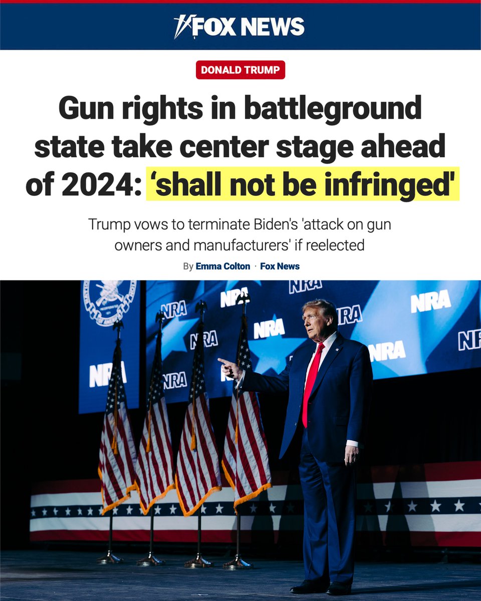 “‘Every single Biden attack on gun owners and manufacturers will be terminated on my very first week back in office, perhaps my first day,’ Trump said Friday evening to a cheering crowd at the NRA’s Great American Outdoor Show.”

@EmmColt/@FoxNews ➡️nra.wiki/shallnot