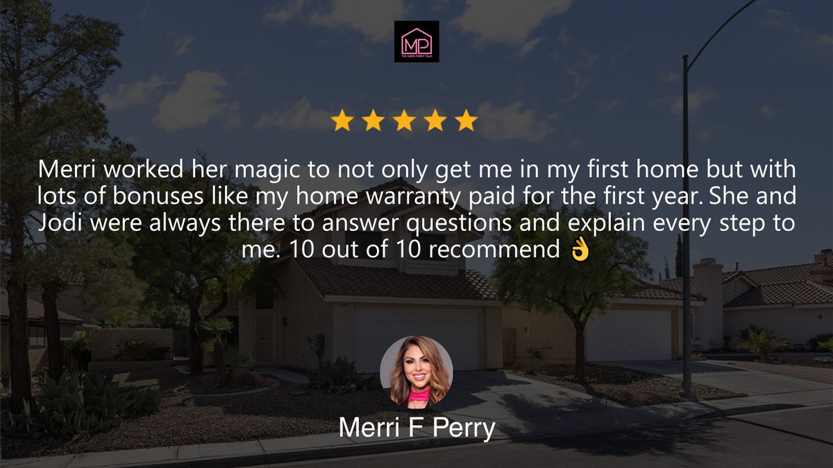 Starting the week off with a 5 Star review from my first time home Buyer that just closed on her first home! 🌟🌟🌟🌟🌟

#merriperryteam#Realtyonegroup#thenegotiator#BeMerri#IgniteOthers#LasVegasRealtors#LasVegas#5StarReview#FirstTimeHomeBuyer