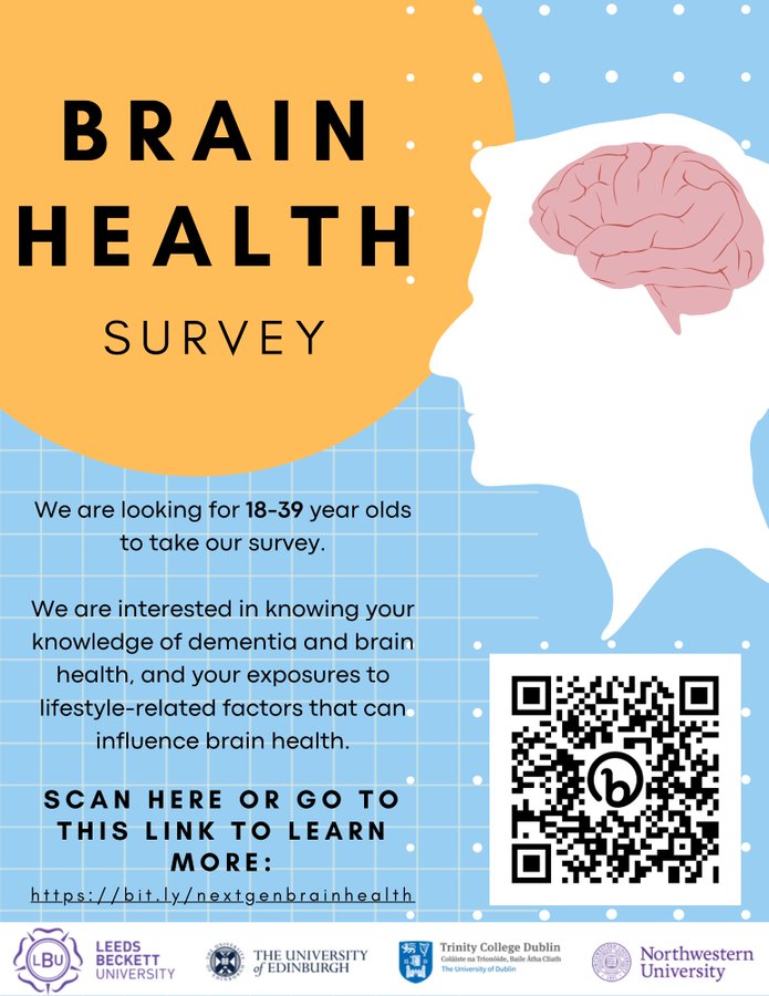 Join the effort to shape the future of brain health research for young adults! 🧠The Next Generation Brain Health Research Team is conducting a global survey to understand the risk & resilience factors crucial for preventing future dementia 👉 bit.ly/nextgenbrainhe…