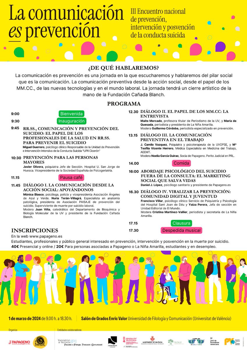Papageno 🎗️ (@espapageno) on Twitter photo Gracias por la colaboración de
<a href="/FILTRADCOMUV/">Facultat de filologia, Traducció i Comunicació UV</a>, <a href="/eurisco/">Estudio Eurisco</a>, <a href="/FCanadaBlanch/">Fundación Cañada Blanch</a>,
<a href="/GVAIgualtat/">GVAIgualtat</a>, <a href="/DesireeTornero/">Desirée Tornero</a>, <a href="/MariadeQuesada/">María de Quesada</a>, <a href="/CMVallier/">Cristina Martínez Vallier</a>, <a href="/GVAIgualtat/">GVAIgualtat</a>, <a href="/Daniel_JLV/">Daniel J. López Vega</a>, <a href="/UPII_Ciceron/">Miguel Guerrero Díaz</a>, <a href="/yaizalex/">yaiza perera</a>, <a href="/PsqIbiza/">Miguel</a>
¡Últimos días, participa!
papageno.es/jornada-preven…… #LaComunicaciónEsPrevención 🎗️ Gracias por la colaboración de
<a href="/FILTRADCOMUV/">Facultat de filologia, Traducció i Comunicació UV</a>, <a href="/eurisco/">Estudio Eurisco</a>, <a href="/FCanadaBlanch/">Fundación Cañada Blanch</a>,
<a href="/GVAIgualtat/">GVAIgualtat</a>, <a href="/DesireeTornero/">Desirée Tornero</a>, <a href="/MariadeQuesada/">María de Quesada</a>, <a href="/CMVallier/">Cristina Martínez Vallier</a>, <a href="/GVAIgualtat/">GVAIgualtat</a>, <a href="/Daniel_JLV/">Daniel J. López Vega</a>, <a href="/UPII_Ciceron/">Miguel Guerrero Díaz</a>, <a href="/yaizalex/">yaiza perera</a>, <a href="/PsqIbiza/">Miguel</a>
¡Últimos días, participa!
papageno.es/jornada-preven…… #LaComunicaciónEsPrevención 🎗️