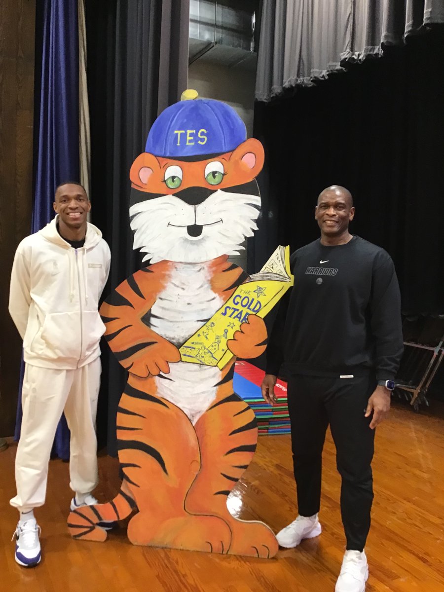 EASDTracy's tweet photo. Of course @coachtower23 couldn't visit @EASDTracy without bringing a special guest along.... Mr. Hightower-his dad and our former principal! #tracytigers #easdroverpride #authorvisit https://t.co/CF54TIKRt9