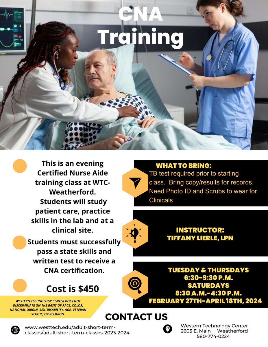 Great evening class training opportunity coming up at WTC-Weatherford campus. You can enroll online at westtech.edu