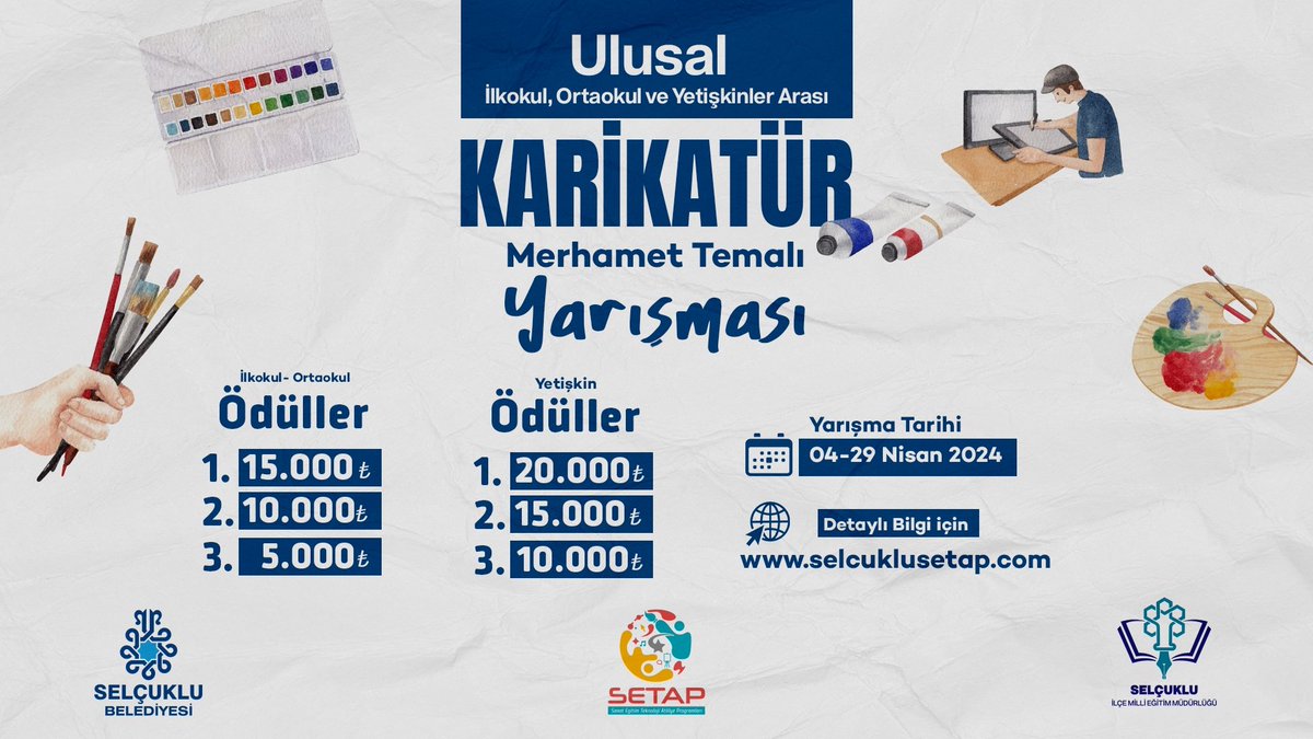 SelcukluSetap's tweet photo. İlkokul, ortaokul ve liseler arası
“Merhamet” temalı Karikatür Yarışmamıza başvurmak için web sitemizi ziyaret edebilirsiniz. 

https://t.co/IifWpGeAFd 

#selçuklu #setap https://t.co/jOBIjAkBkF