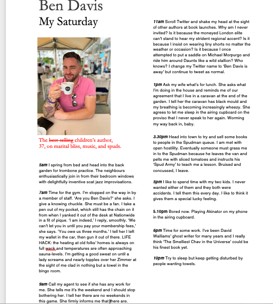 bendavis_86's tweet photo. I was *honoured and humbled* to have been asked by Ben Weekly, Staffordshire's best weekly periodical about blokes called Ben, to share what I get up to on a typical Saturday. x https://t.co/9A9hjVejYJ