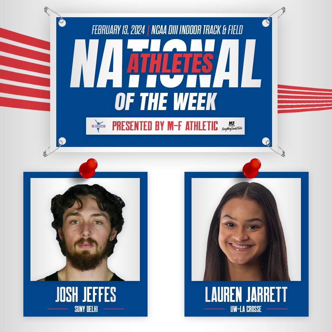 USTFCCCA (@ustfccca) on Twitter photo Here are our <a href="/EverythingTF/">EverythingTF</a> National Athletes of the Week in <a href="/NCAADIII/">NCAA Division III</a> Indoor Track & Field for February 13, 2024! #WhyD3
M - Josh Jeffes, <a href="/SUNYDelhiXC_TF/">SUNY Delhi XC | T&F</a>
W - Lauren Jarrett, <a href="/UWL_WomensTrack/">UWL Womens Track & Field</a>
This duo put up all-time marks in the sprints.
ustfccca.org/2024/02/featur… Here are our <a href="/EverythingTF/">EverythingTF</a> National Athletes of the Week in <a href="/NCAADIII/">NCAA Division III</a> Indoor Track & Field for February 13, 2024! #WhyD3
M - Josh Jeffes, <a href="/SUNYDelhiXC_TF/">SUNY Delhi XC | T&F</a>
W - Lauren Jarrett, <a href="/UWL_WomensTrack/">UWL Womens Track & Field</a>
This duo put up all-time marks in the sprints.
ustfccca.org/2024/02/featur…