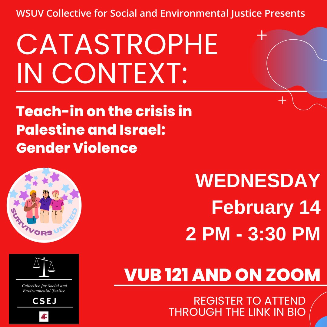 WSUVCSEJ's tweet photo. This Wednesday!

Our  topic on February 14th is Gender Violence, Colonialism, and War, with  Jan Haakan, Emerita Professor of Psychology and Women’s and Gender  Studies, PSU, and independent filmmaker; and Desiree Hellegers,  Professor, Department of English. https://t.co/9bm9UWT9OI