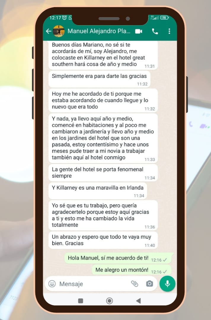 SpectraFndn's tweet photo. Hello friends! 🙋‍♂️

Empezamos la semana con este mensaje via WhatsApp de Manuel Alejandro Plaza, que decidió marchar a Irlanda 🇮🇪🍀 hace más de un año para desarrollar su carrera laboral y mejorar su inglés.

Gracias por acordarte de nosotros! 
#ingles #aprenderingles #irlanda https://t.co/ngiFsdn6u7