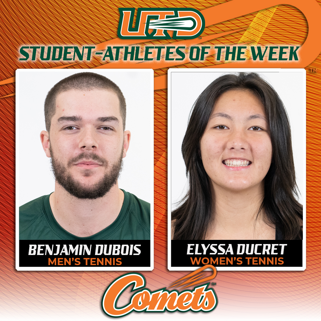 UTDCOMETSPORTS's tweet photo. Three first-time winners of this week's UTD STUDENT-ATHLETES OF THE WEEK - @UTDallasWBB's Amanda Crowninshield, and Elyssa Ducret &amp; Benjamin Dubois of @utdallastennis. Congrats to the Comets! #whoosh https://t.co/VwHa5EJyzE