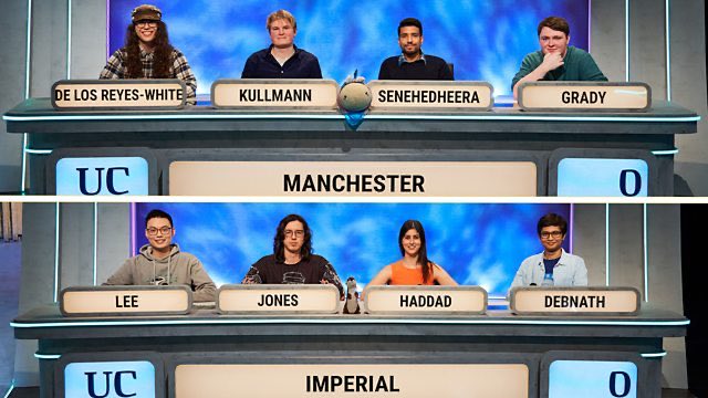 Two exceptional teams, 8 wonderful young minds. And a lot of questions you want to have a go at #UniversityChallenge is on @bbctwo and @BBCiPlayer just about… NOW @ManchesterUniv vs @imperialcollege