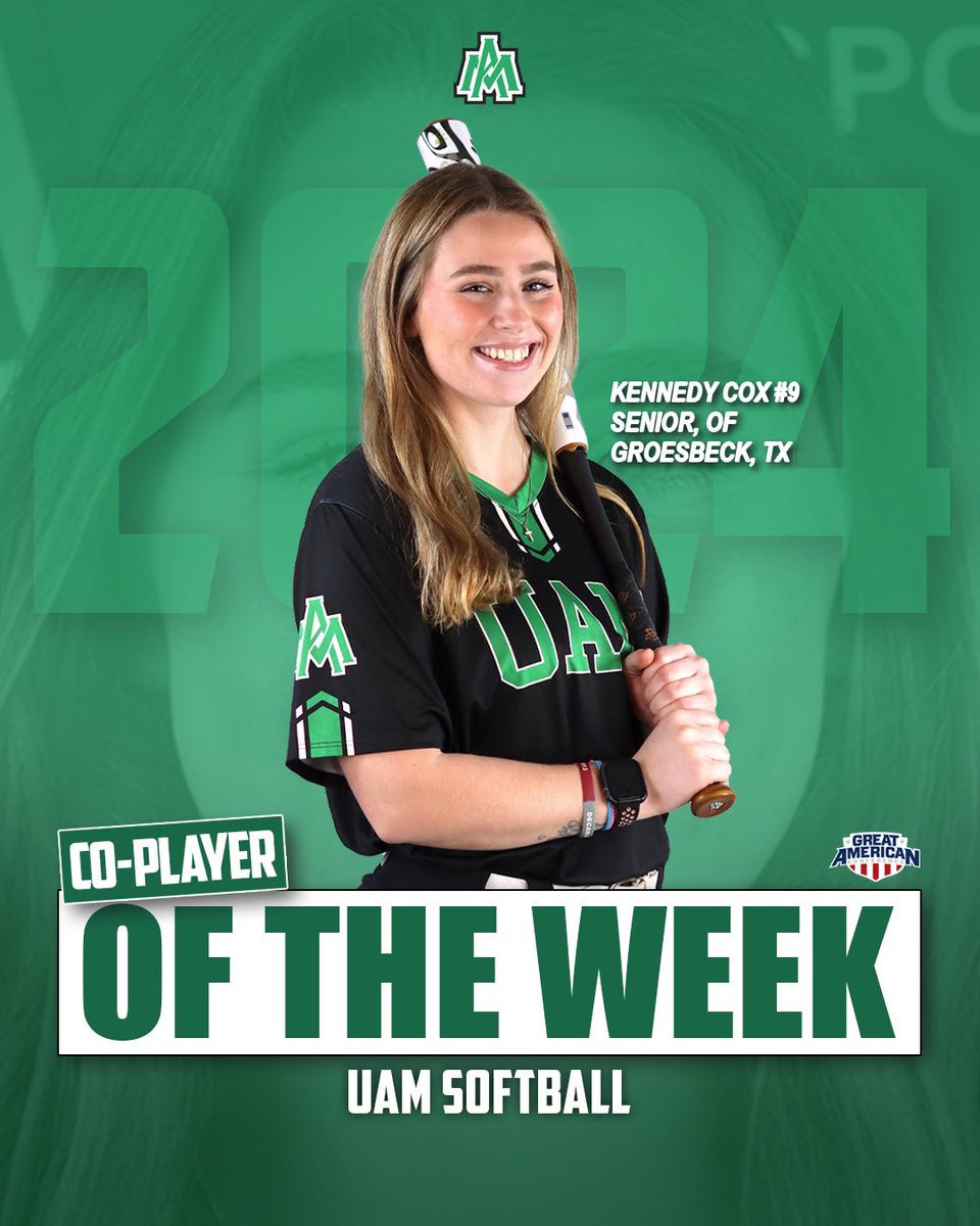 Congratulations to this week’s <a href="/GACAthletics/">#TheGAC</a> player of the week! 🏆
 
➡️ Kennedy Cox - Senior, Outfield
 
#BlossomNation
