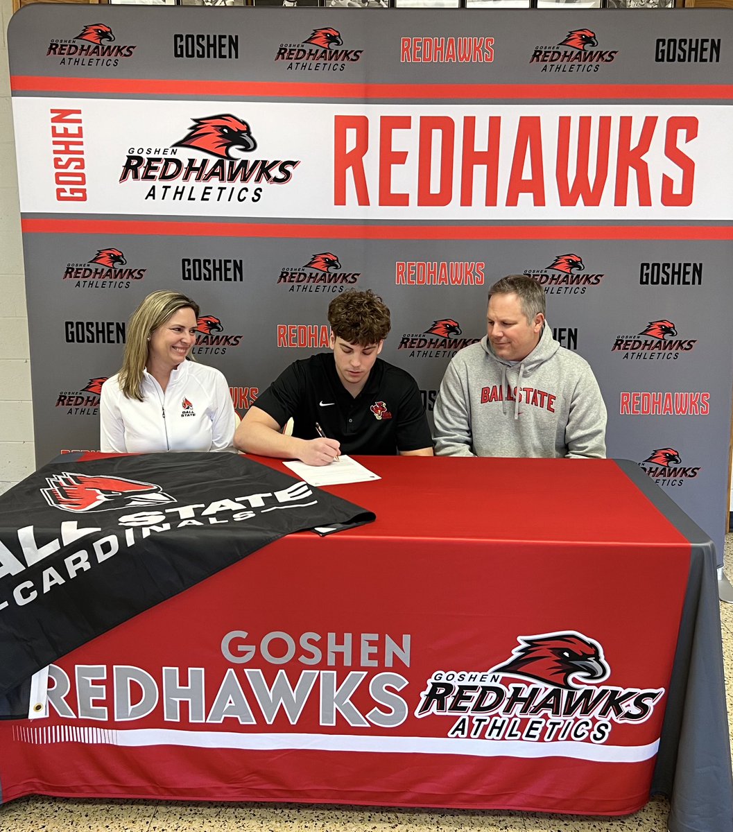 GoshenAD's tweet photo. Congratulations to Drew Elliott on signing with @BallState #RedHawkPride ✍️🏈 https://t.co/EaAaXIg1j5
