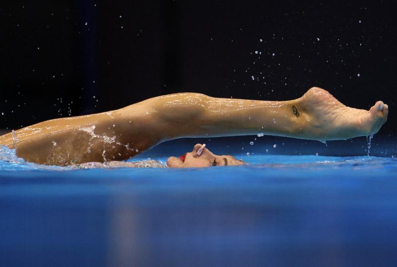 Evangelia Platanioti at the artistic swimming solo free final at the World Aquatics Championships in Fukuoka, Japan in 2023 (Adam Pretty)