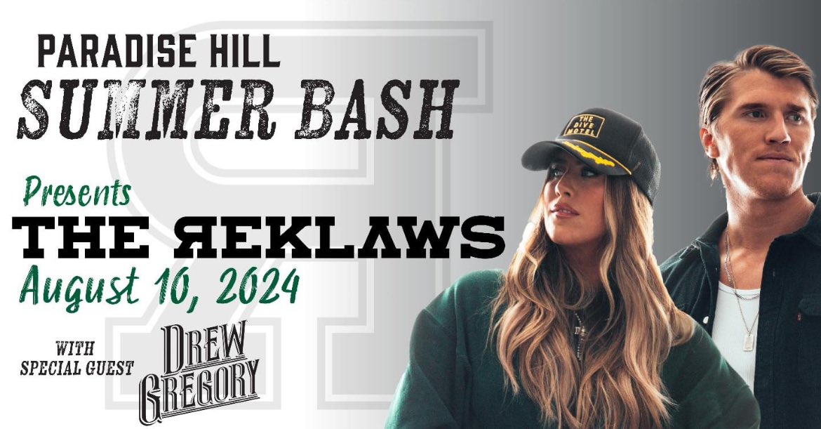 𝗧𝗵𝗲 𝗥𝗲𝗸𝗹𝗮𝘄𝘀 are coming to Paradise Hill! This one of a kind duo will be hitting the Summer Bash stage on August 10, 2024.

Also, shoutout to 𝗗𝗿𝗲𝘄 𝗚𝗿𝗲𝗴𝗼𝗿𝘆 - this year's opener!! 

Tickets go on sale June 3, 2024.