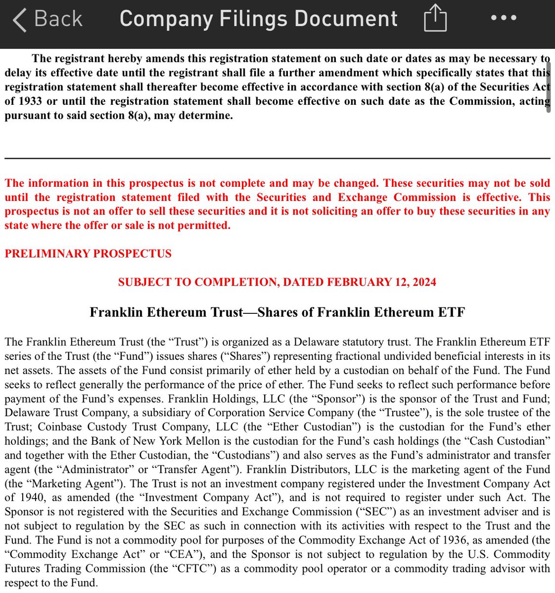 Franklin Templeton just joined the spot #Ethereum ETF race.