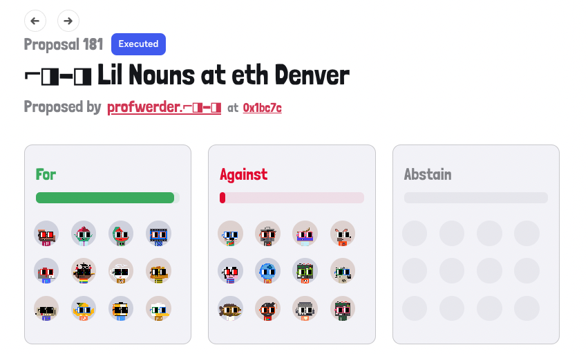 Lil Nouns Hit ETH Denver with 3 ETH budget (from sponsored newsletter post this week) @lilnounsdao has voted for a 3 ETH proposal to give Lil Nouns a big presence at ETH Denver by sponsoring Pizza DAO’s event and incorporating mobile marketing, POAP and a Lil Pizza giveaway What…