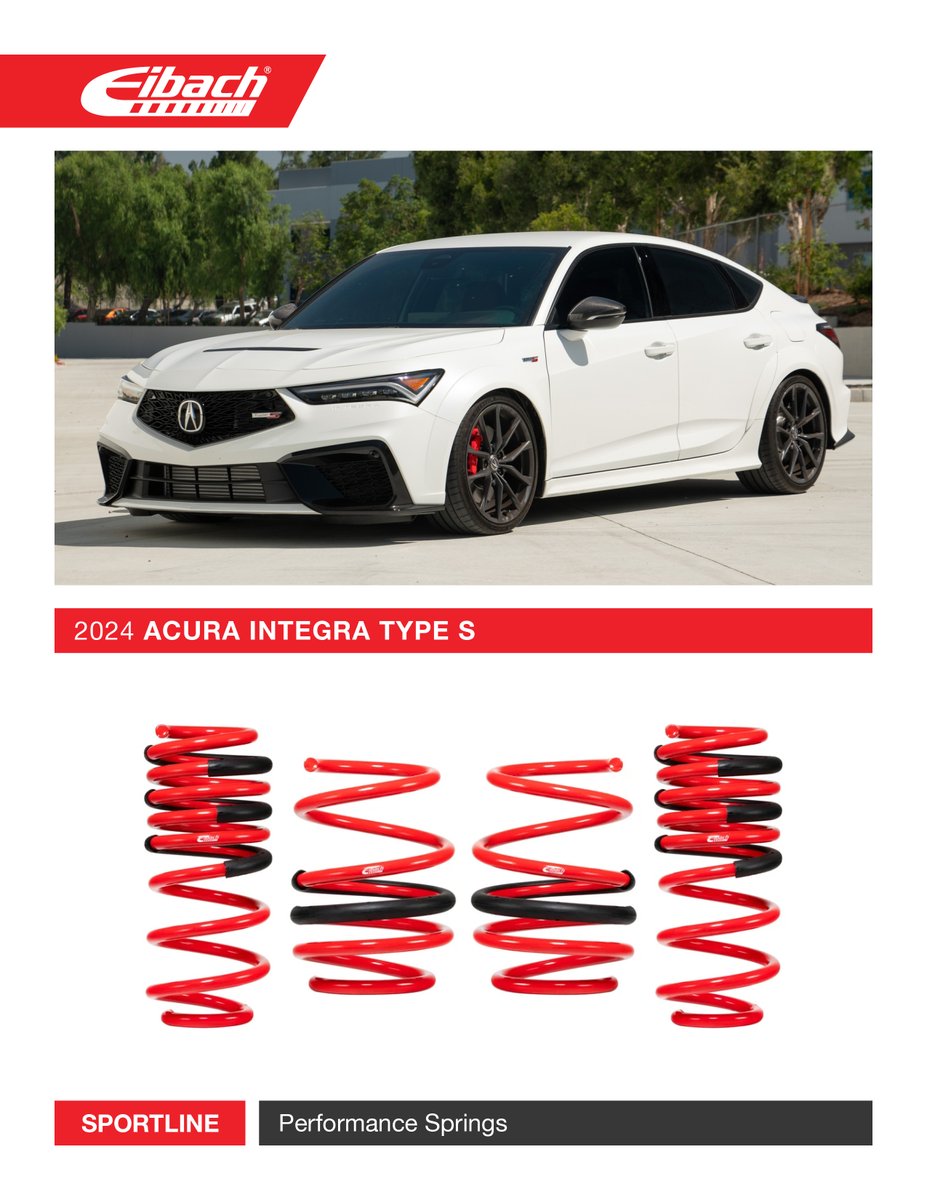 EibachCanada's tweet image. Pro-Kit and Sportline Springs are now available for the Acura Integra Type S! Pro-Kit Contact your favourite Eibach dealer to order your set!
Pro-Kit
Part# E10-201-006-02-22
F: -1.0" R: -0.8"
Sportline
Part# E20-201-006-02-22
F: -1.2" R: -1.0"
#eibach #eibachcanada #integratypes